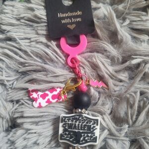 Pink and Black Straw Charm with Western Charm